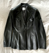 Armani Collezioni Women's Black Leather Jacket Size 38 Made In Italy