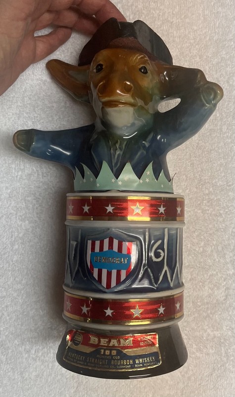 1976 Democratic Conv Donkey w drum Jim Beam Tri Corner Hat Decanter EMPTY