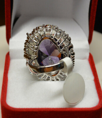 Grosse Bague Taille 58 Ovale Marquise Améthyste Cz - Plaqué Or, Style Ancien, Neuve Avec étiquettes