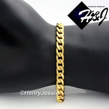 7.5"-11"MEN WOMEN Stainless Steel 7mm Gold Plated Cuban Curb Link Chain Bracelet