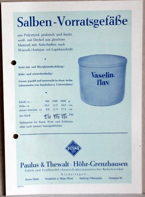 Werbeprospekt PETAG Salbenvorratsgefäße 1956
