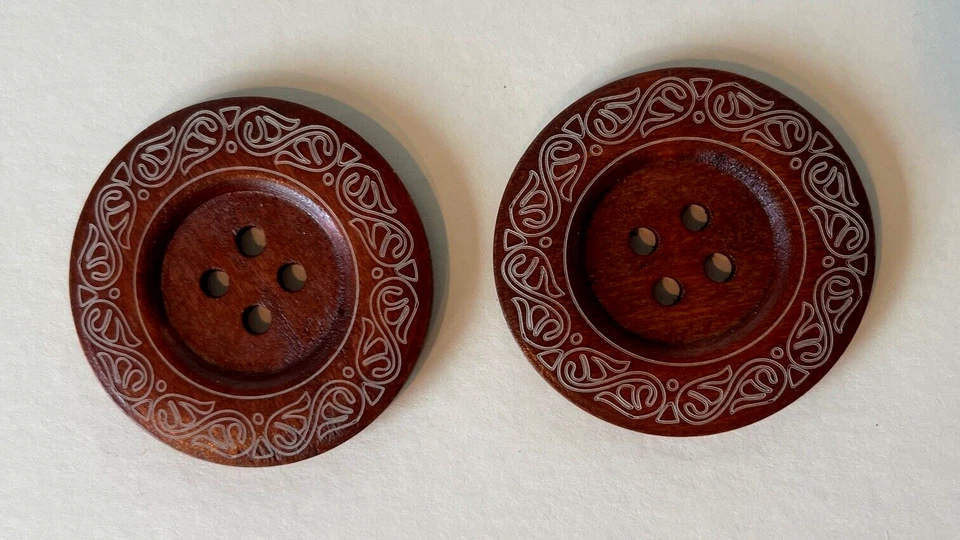 Beautiful Wooden Painted Buttons Mixed Boho Designs Large 2.25” 4 Sets of 2 New - Image 3 of 4