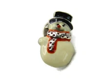 Vintage Snowman Pin Black Hat Silver & Red Scarf Silver Tone