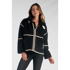 Elan Snowmass Zip Up Faux Fur Sherpa Teddy Coat Black White S