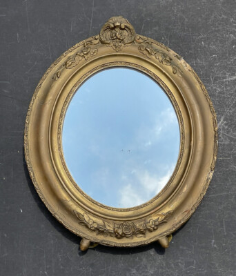 RARE! Vintage Gold *WOOD Table MIRROR Antique Unique EASEL Carved ROSES Flowers