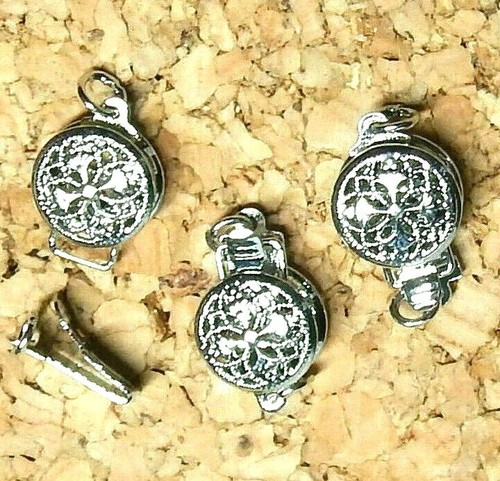 Lot of 1 Fancy 9mm 14KGP Filigree Necklace Bracelet Clasp Hook & Eye White Gold - Picture 3 of 4