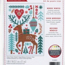 Arctic Frost Cross Stitch Kit - Nordic Winter Embroidery, 5'' x 7'', 14 Count Wh