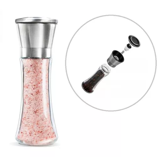 Salt and Pepper Grinder Shaker Glass Bottle Stainless Steel 200ml