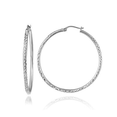 Runde Creolen Sterlingsilber 2 mm Diamantschliff, 30 mm