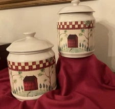 Vintage- Saltbox House - 2 Canisters By Thompson Pottery  One 8”,  One 10”