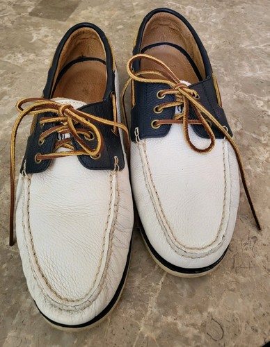 Polo Ralph Lauren Boat Shoes Size 12 Leather Blue White Resort Wear Nautical - Picture 1 of 10