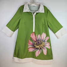 Midi Casual Preppy UOOEE Green Floral Shirt Dress White Collar Pockets Medium
