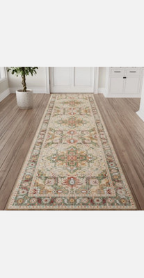 Machine Washable 2'x6' Hallway Runner Rug Non Slip Rubber Back Green Traditional