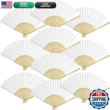 Grosun 50 Packs White Paper Fans Paper Hand Fan Bamboo Folding Fan Handheld Fan