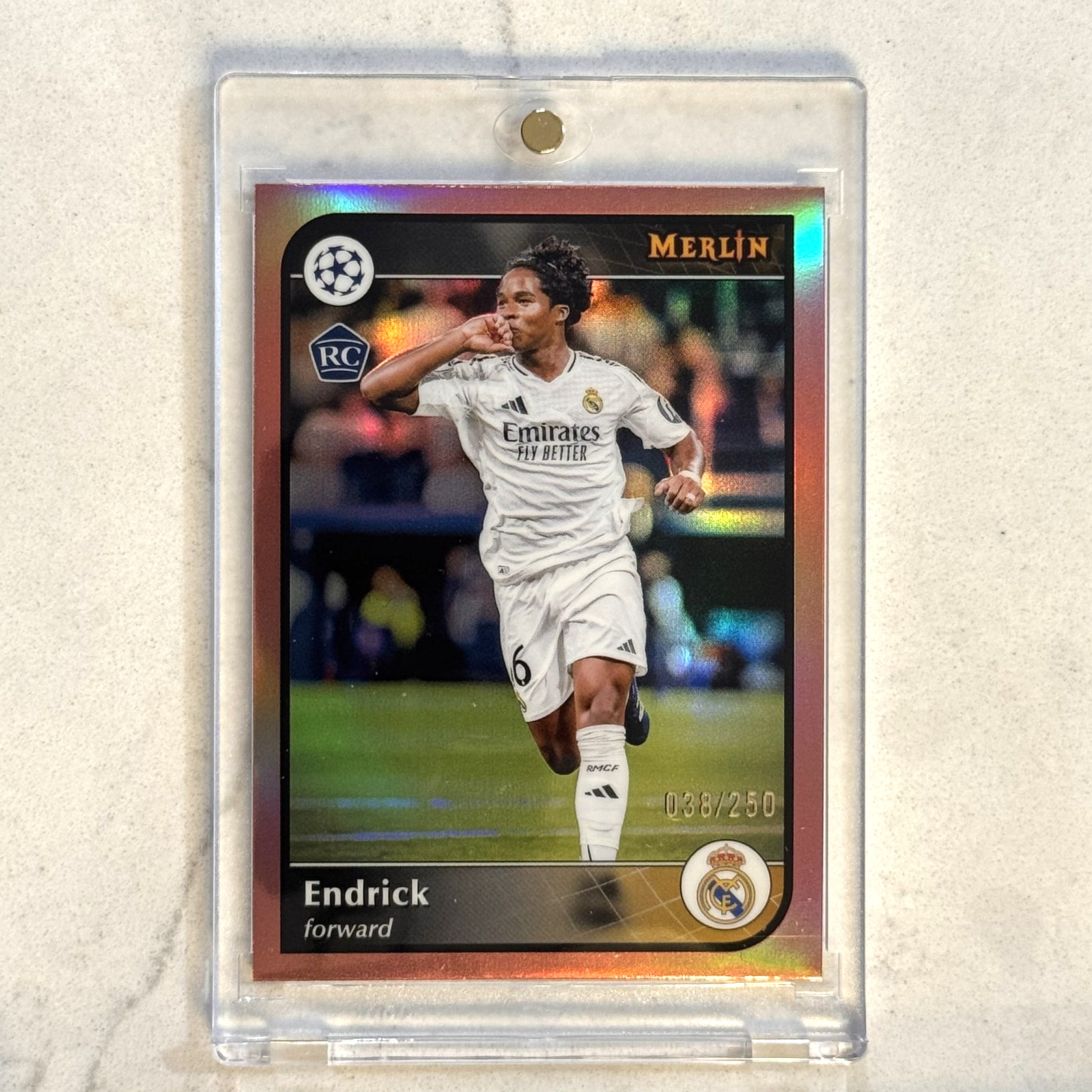 2024-25 Topps Merlin #16 Endrick Rookie Rose Gold Refractor Rc /250