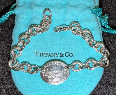 Please Return To Tiffany & Co Oval Tag Charm 7.5'' Bracelet in Sterling Silver