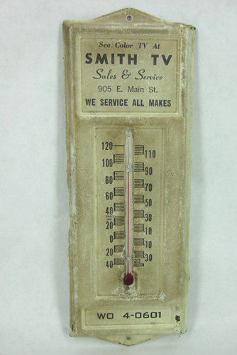 antique SMITH TV Sales &Service metal advertising thermometer MESA ARIZONA Phone