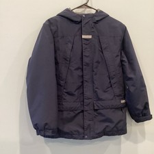 Lands  End Boys Fleece Lined Coat Youth Medium Navy Blue Hooded Nylon Polartec