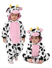 Halloween Baby Cow Costume - Toddler Unisex Plush Hooded Romper Jumpsuit