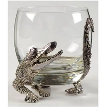 Rare Arthur Court Safari Alligator Crocodile Glass 4" whiskey High Ball