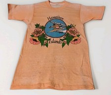 VTG 70s Hawaiian Island Poly Tees Hawaii Souvenir Surf Bold Graphic T-Shirt S/M