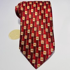 VALENTINO Red Glossy Smooth Silk Luxury Tie w Gold Squares 59x3.75  