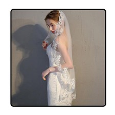 Wedding Short Veil Lace Edge Veil Soft Tulle Bridal Veils with Comb White