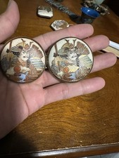 Antique Japanese Satsuma painted Knights buckle One Is Missing The Bottom