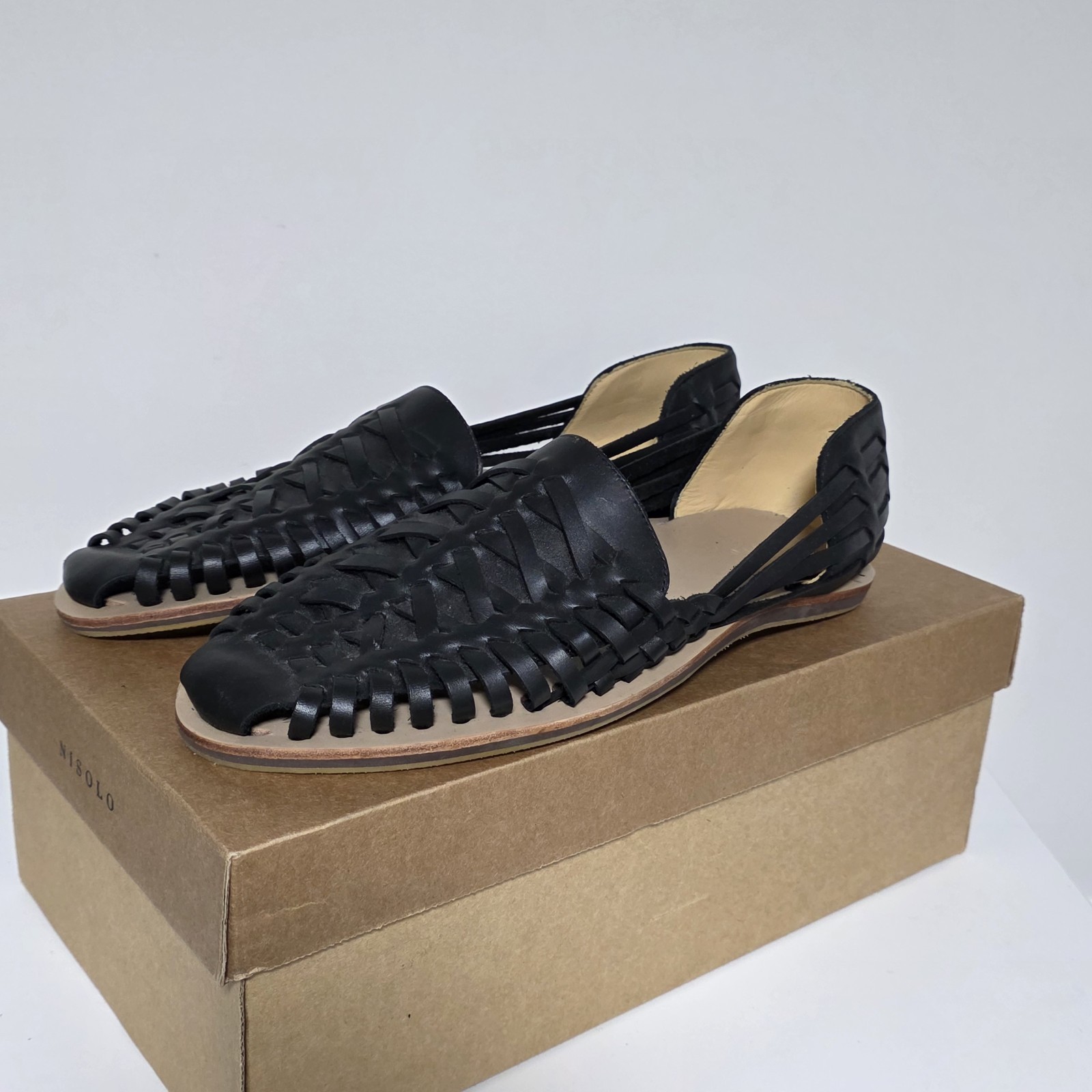 APL Nuovissimo Nisolo Sandalo Huarache da uomo in pelle colore nero Taglia 12