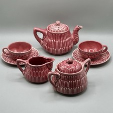 Dark Pink MAJOLICA Child  s TEA SET 9 pcs Made in Japan 1920s-30s NoChips ANTIQUE
