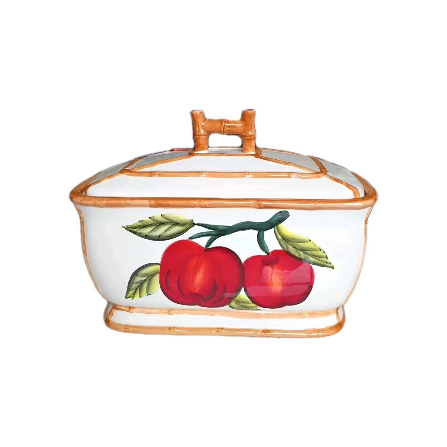 CASA VERO "EUROPEAN STYLE" Ceramic HAND MADE Print Apple BREAD BOX Large NEW