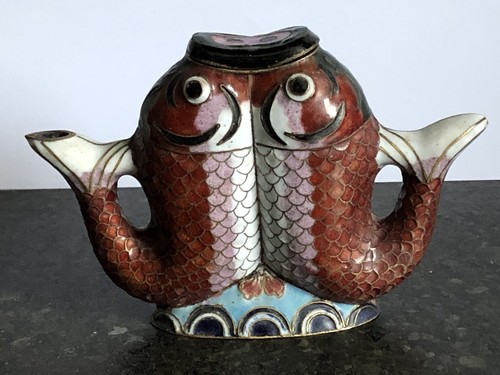ATEMBERAUBENDE VINTAGE CHINESISCHE CLOISONNÉ FISCH NEUHEIT TEEKANNE