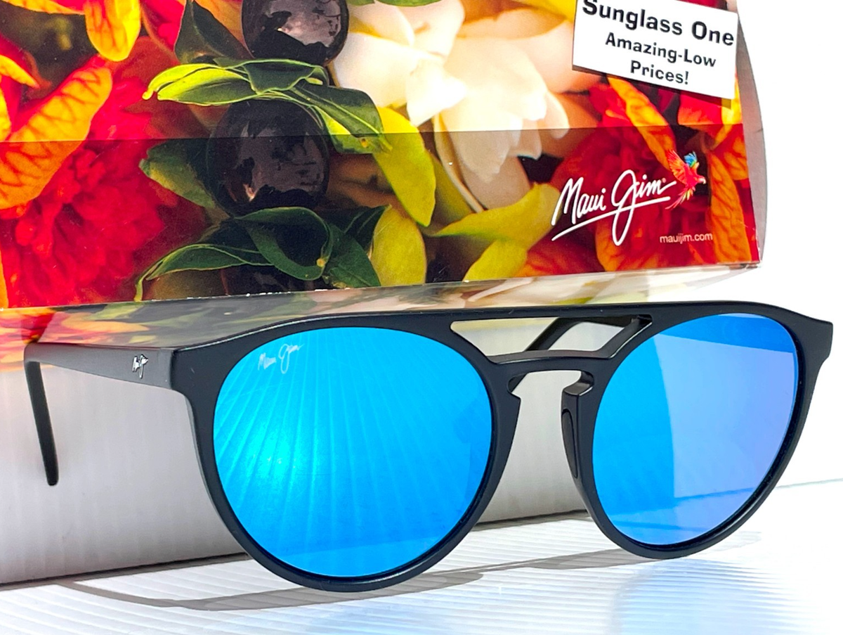 Maui Jim AH DANG Matte Black POLARIZED Blue GLASS Lens Sunglass