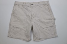 Vintage Y2K Carhartt Mens 36 Faded Spell Out Above Knee Relaxed Fit Shorts Putty
