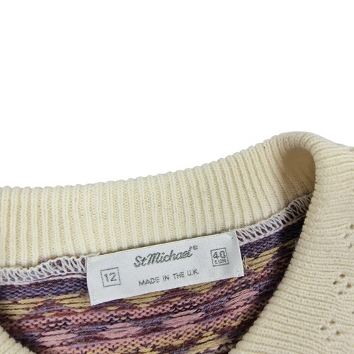 St Michael Womens Collared Sweater UK 12 Floral Fairisle Collared Knit Made in U - Picture 10 of 14
