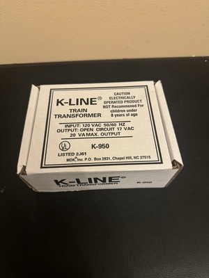 New K Line K-950 Train Transformer in Box 20VA Max