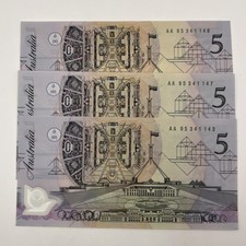 3x 1992 (R214) $5 Five Dollar Broken Consecutive Notes - Unc - Fraser / Cole