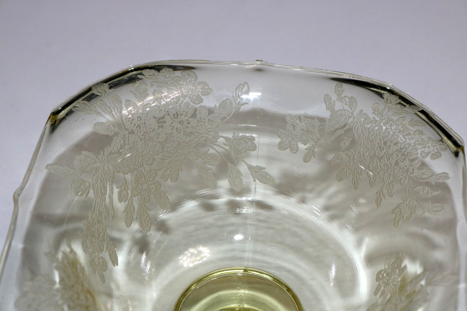 Vintage Ardith Paden City Yellow Etched Pedestal Glass Bowl