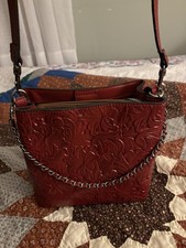 NWOT Patricia Nash Red Leather Hand Tooled Ledra Crossbody Bag