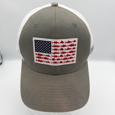 Columbia PFG Fishing Gear American Flag Mesh Back Trucker Cap ** some sun fading