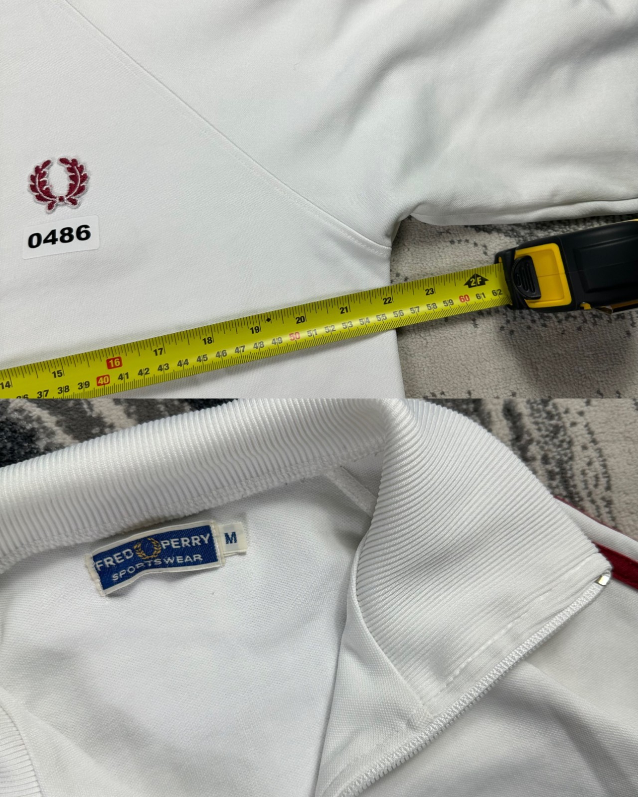 Vintage Fred Perry 1990's White Burgundy Size Medium Funnel Neck Track Jacket image 7