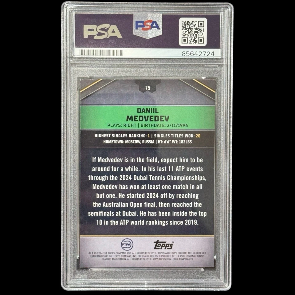 Daniil Medvedev 2024 Topps Grafito Tenis Aqua Refractor Automático/199 PSA Auténtico Foto 2 de 2