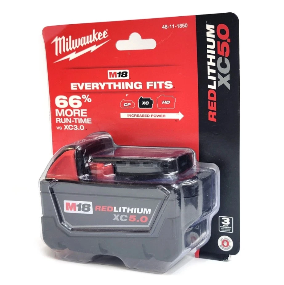2 peças de bateria Milwaukee 48-11-1850 M18 REDLITHIUM XC 5.0 Ah - Imagem 3 de 3