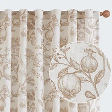 Cortinas Lino Flores 84 Pulgadas Sala Dormitorio 2 Paneles Cafe Casa Campo 