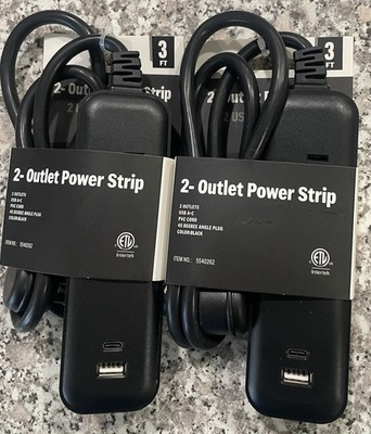 2-Outet Power Strips USB A+C Outlet 3 Ft Wire White Lot Of 2
