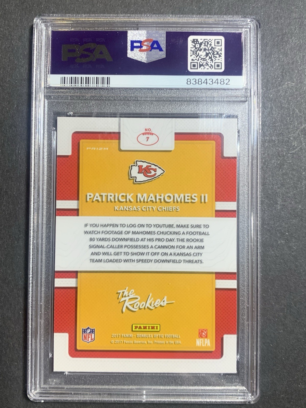 2017 Donruss Optic The Rookies Patrick Mahomes II #7 (RC) PSA 10 GEM view 3