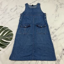 Blue J Womens Vintage 90s Denim Maxi Dress Size M Pockets Jumper Shift Cotton