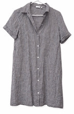 Wilfred aritzia womens small 100% linen shift dress plaid gray quiet luxury