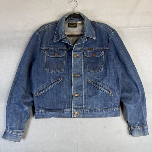 VTG 70s Wrangler Western Denim Jacket Mens 42 Blue Native Chief 126MJ USA