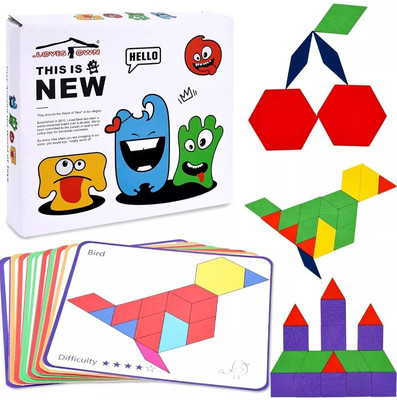 150PCS Wooden Pattern Blocks Geometric Shapes Tangram Puzzles Learn Educational 